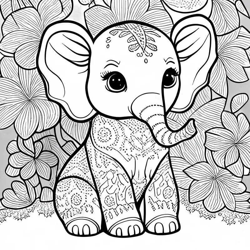 Tranh tô màu voi chibi phun nước vui nhộn