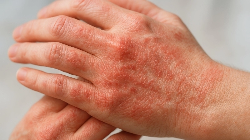 Hình ảnh bệnh chàm bìu gây ngứa và dày sừng