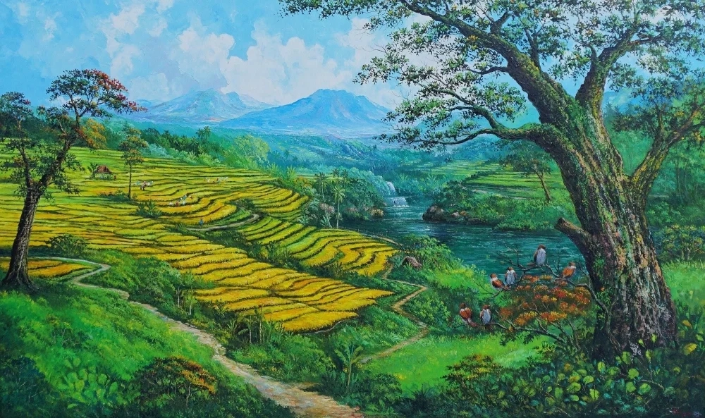 Tranh đồng lúa vàng cánh đồng vàng rực quyến rũ cuốn hút