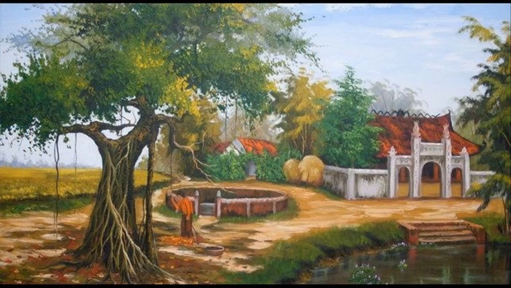 Tranh phong cảnh làng quê truyền thống làng quê truyền thống quyến rũ cuốn hút