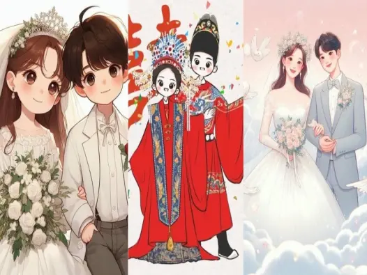 Ảnh cô dâu chú rể chibi phong cách cute cho mọi cặp đôi