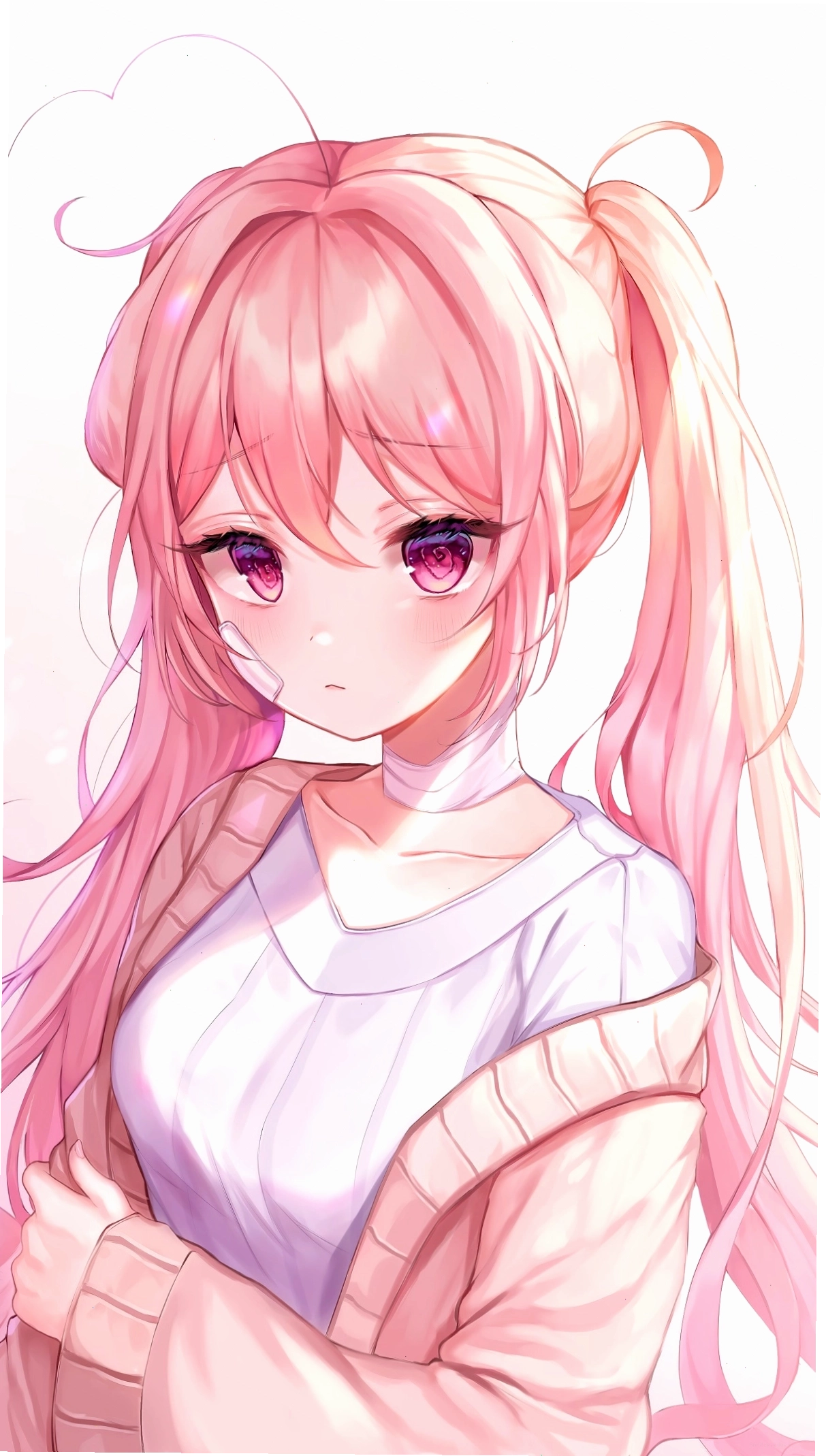Ảnh anime cô gái tóc hồng đang nhìn xa xăm