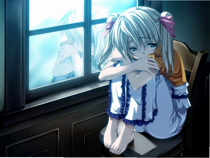 Ảnh anime nữ buồn ngồi khóc chất chứa tâm trạng