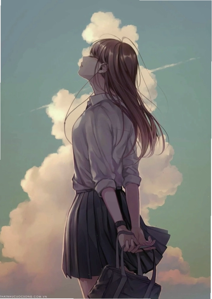 Ảnh anime nữ học sinh đứng hóng gió trời