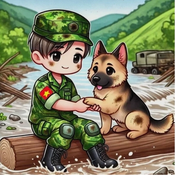 Ảnh chú bộ đội hoạt hình chibi đang thực hiện nhiệm vụ