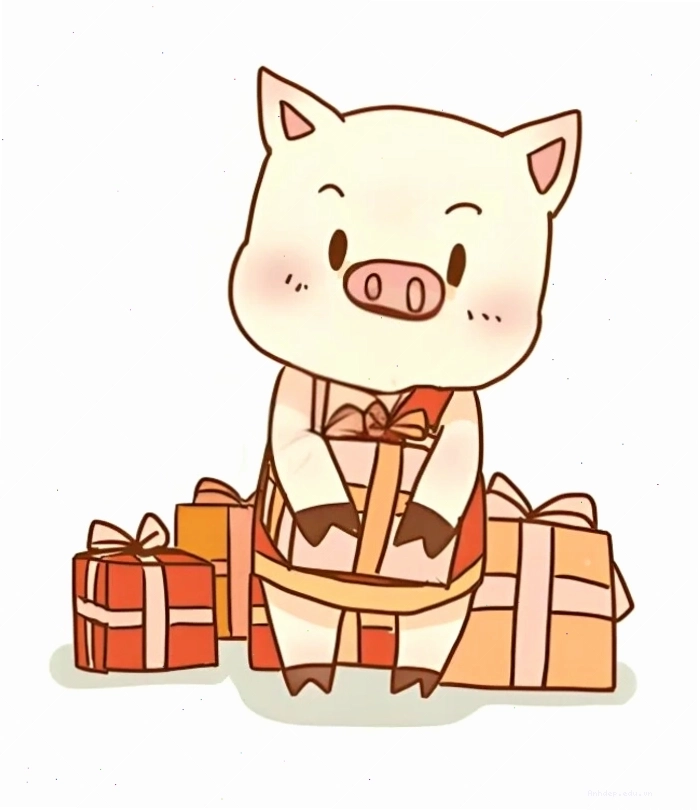 Ảnh con heo dễ thương chibi cùng hoa lá