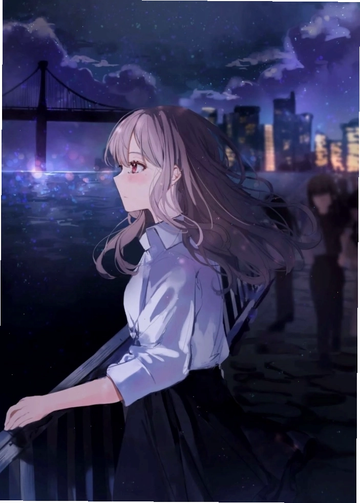 Ảnh gái xinh anime đang buồn nhìn bầu trời đêm