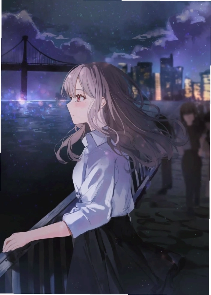 Ảnh gái xinh anime đang đứng buồn nhìn về bầu trời đêm