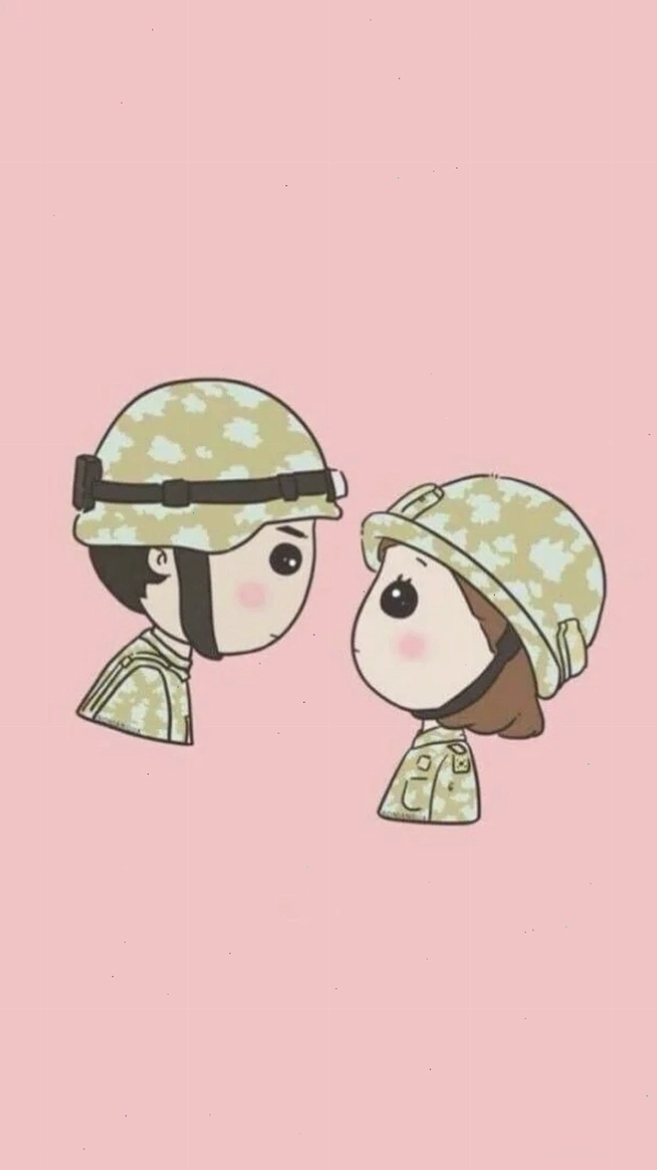 Ảnh hoạt hình bộ đội chibi trong tư thế nghiêm