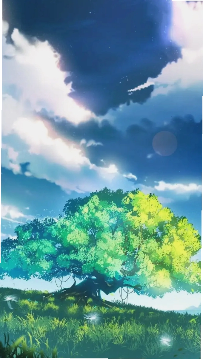 Ảnh phong cảnh anime với dòng sông và cây cối xanh tươi