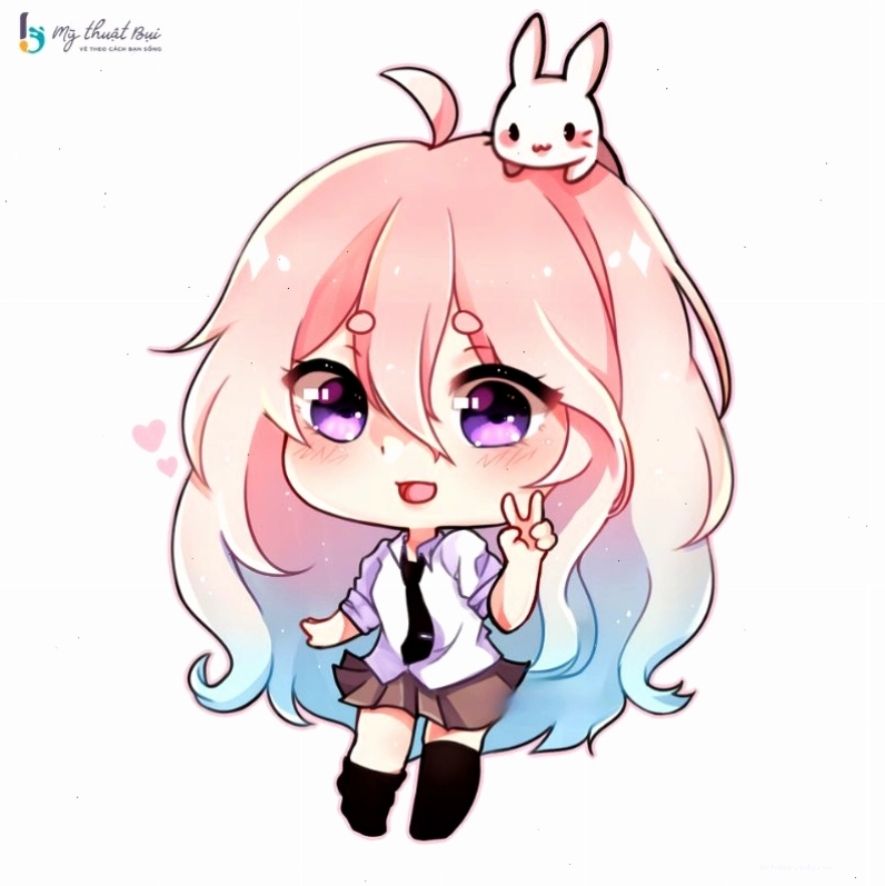 Anime chibi nữ dễ thương đang thưởng thức món tráng miệng