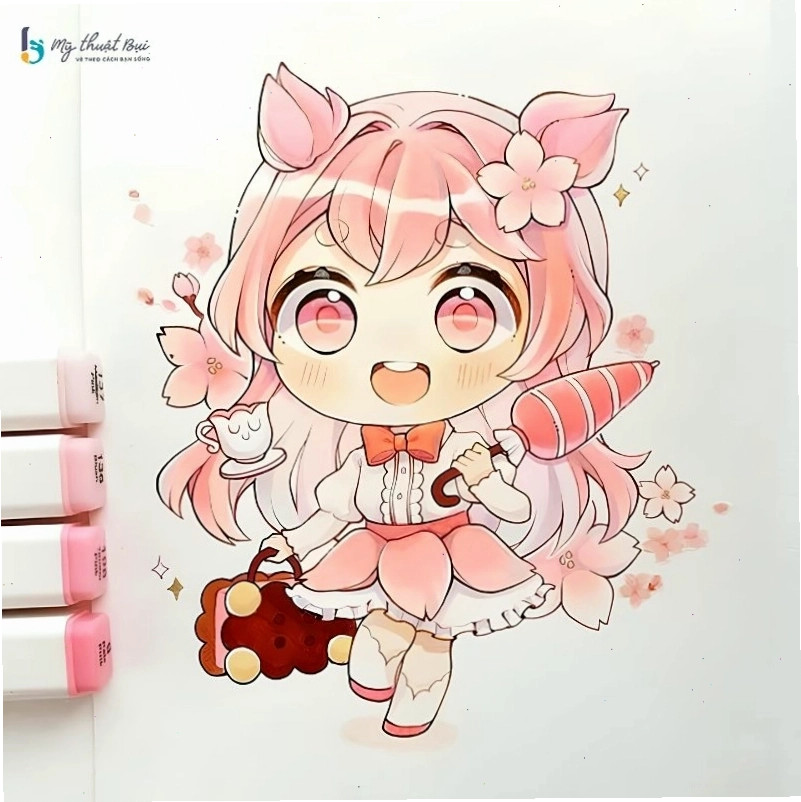 Anime chibi nữ phong cách fantasy với đôi cánh thiên thần