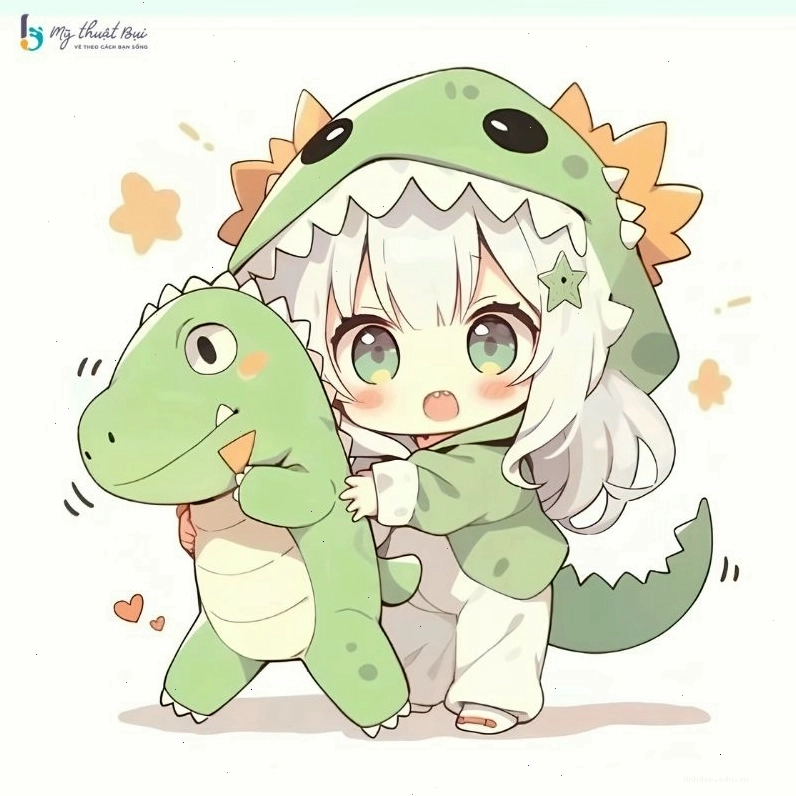 Anime chibi nữ với đôi mắt long lanh và nụ cười rạng rỡ