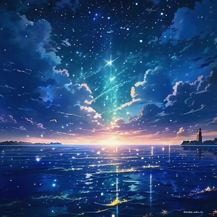 Bầu trời đêm anime với dải ngân hà lấp lánh