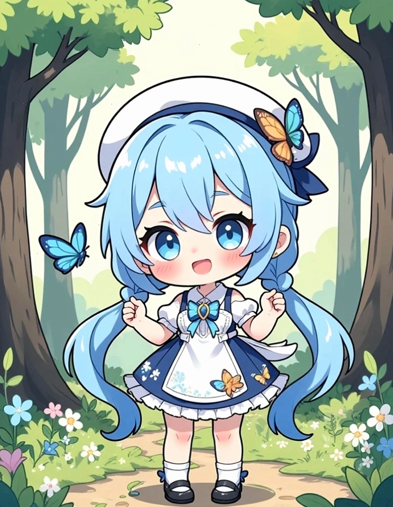 Bé gái chibi ôm thú bông