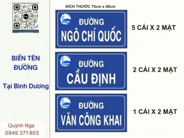 Biển báo tên đường tại Bình Dương có in logo địa phương
