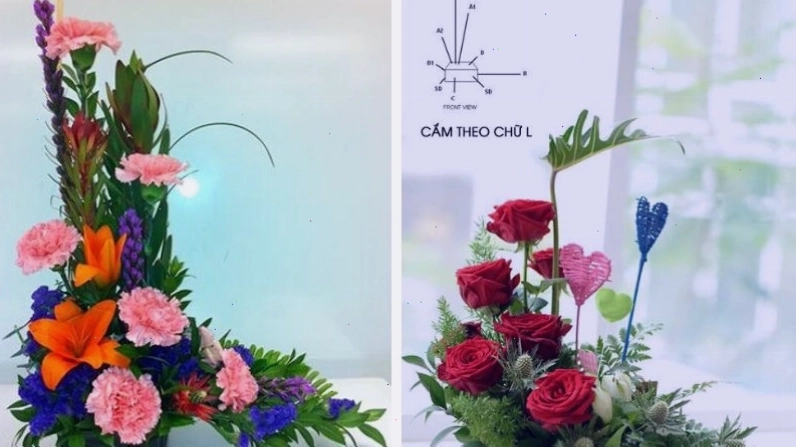 Bình hoa giả được cắm theo dáng chữ L độc đáo
