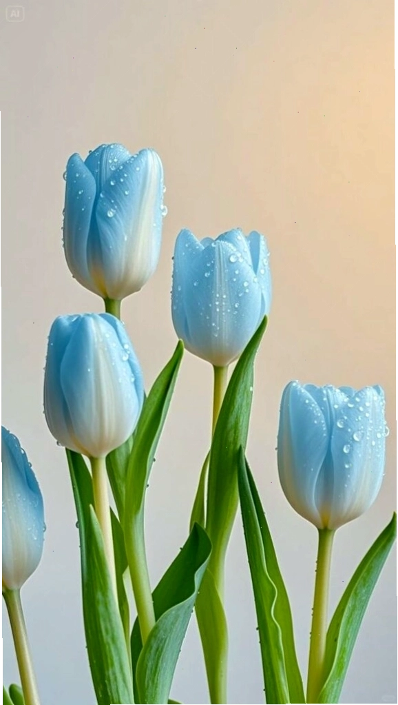 Bình hoa tulip xanh trang trí trên bàn