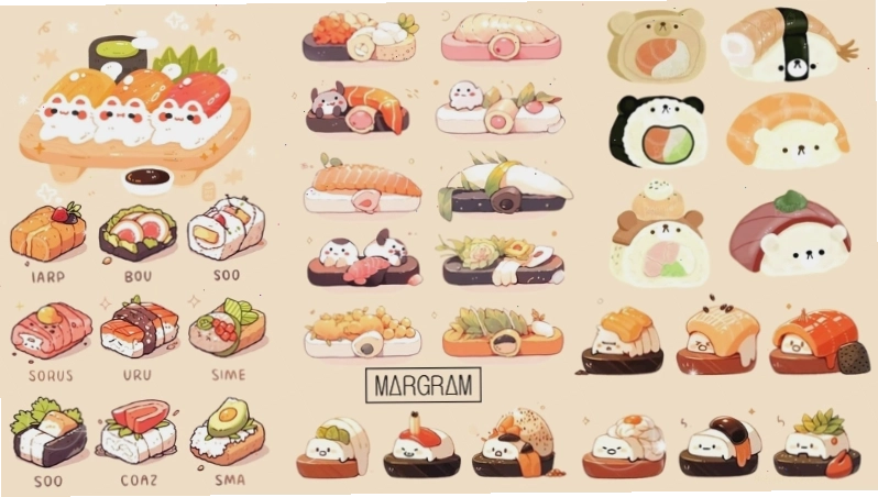 Bộ sưu tập hình chibi sushi dễ thương với nhiều màu sắc bắt mắt