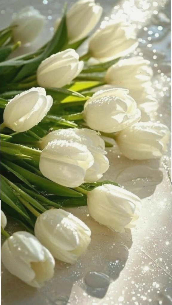 Bức tranh nhiều bông hoa tulip xanh với các sắc độ khác nhau