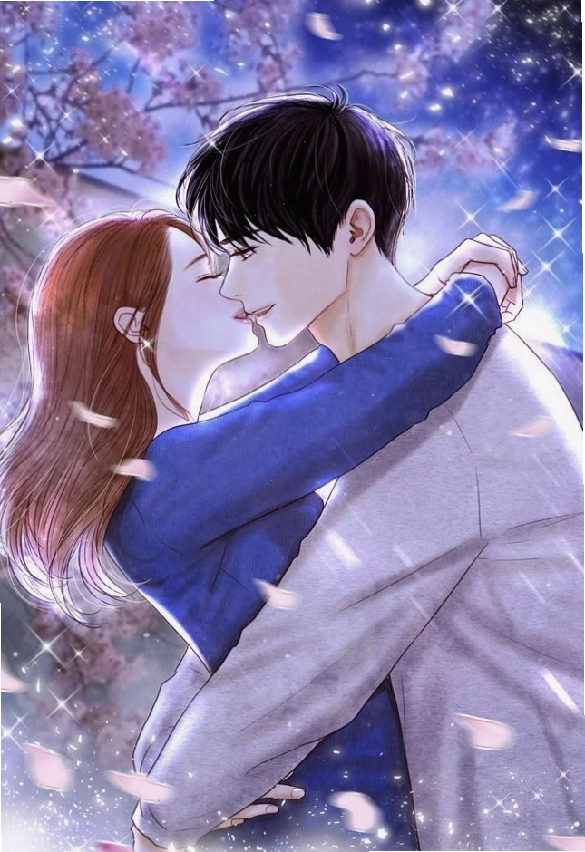 Cặp đôi anime trao nhau nụ hôn dưới tán cây