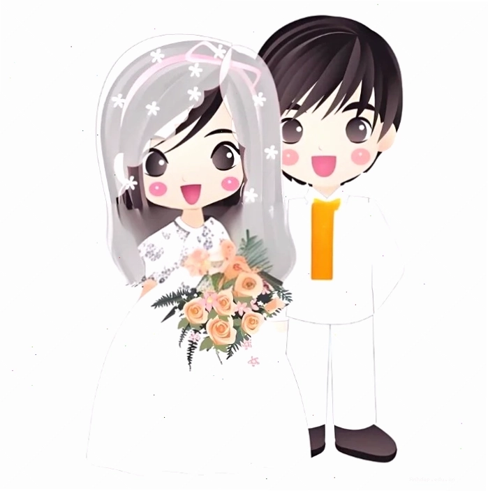 Chibi cặp chú rể cô dâu nắm tay nhau tình cảm
