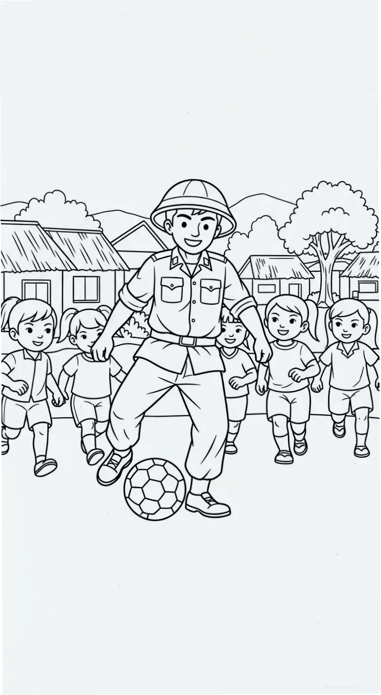 Chú bộ đội đang làm việc trên cánh đồng