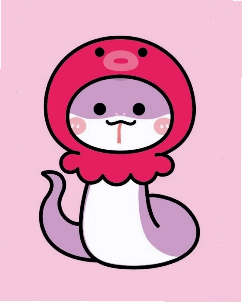 Chú rắn chibi đội mũ hồng với biểu cảm vui vẻ