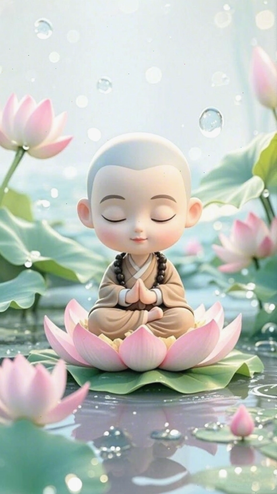 Chú tiểu ôm đóa sen, lòng an lạc