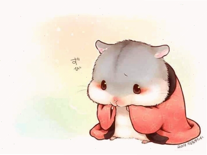 Chuột hamster cute phong cách anime đáng yêu với chiếc bánh nhỏ