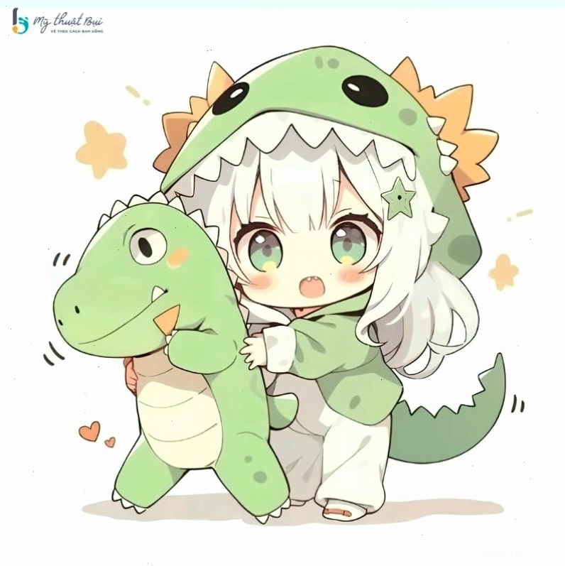 Cô gái chibi anime cầm theo chiếc ô dễ thương