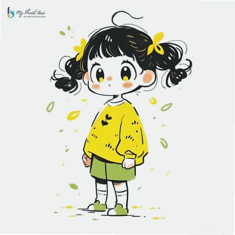 Cô gái chibi cute với đôi mắt to tròn và nụ cười rạng rỡ