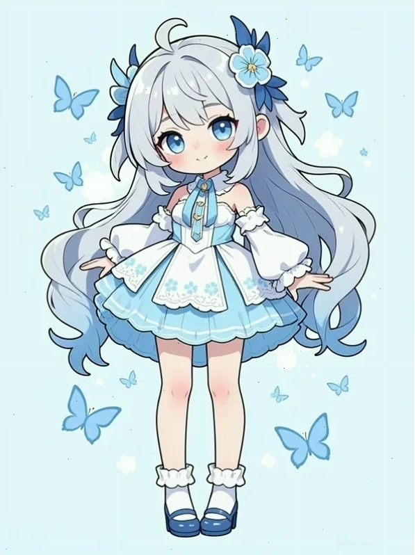 Cô gái chibi cute với mái tóc dài và nụ cười rạng rỡ