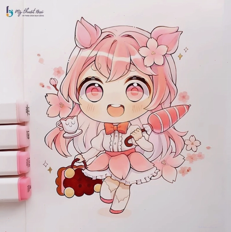 Cô gái Chibi đang vẽ tranh, thể hiện niềm đam mê sáng tạo