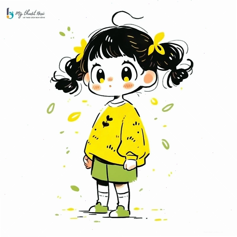 Cô gái chibi dễ thương đang thưởng thức que kem mát lạnh