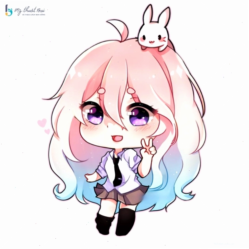 Cô gái chibi với mái tóc dài và trang phục lộng lẫy