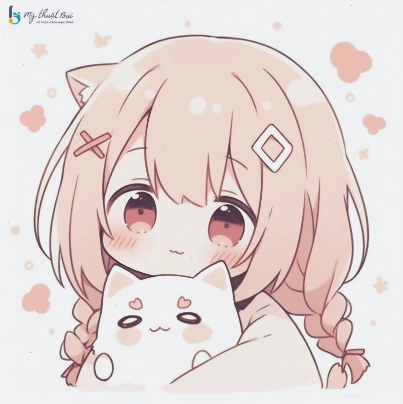 Cô gái chibi với mái tóc hồng và trang phục dễ thương