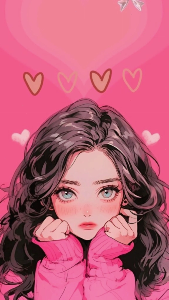 Cô gái tóc xoăn mặc áo hồng dễ thương làm hình nền điện thoại cute