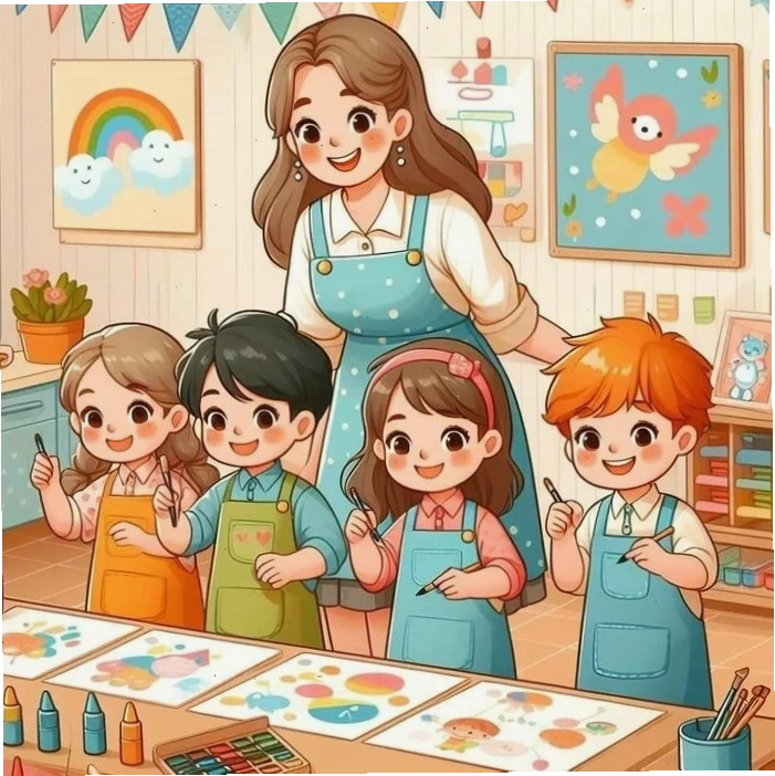Cô giáo chibi với trang phục dạy học năng động