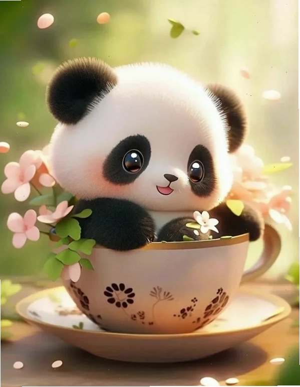 Con gấu trúc hình cute chibi đang ăn lá tre