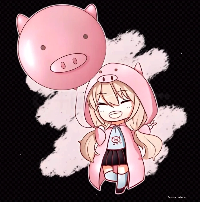Con heo màu hồng chibi đang bay