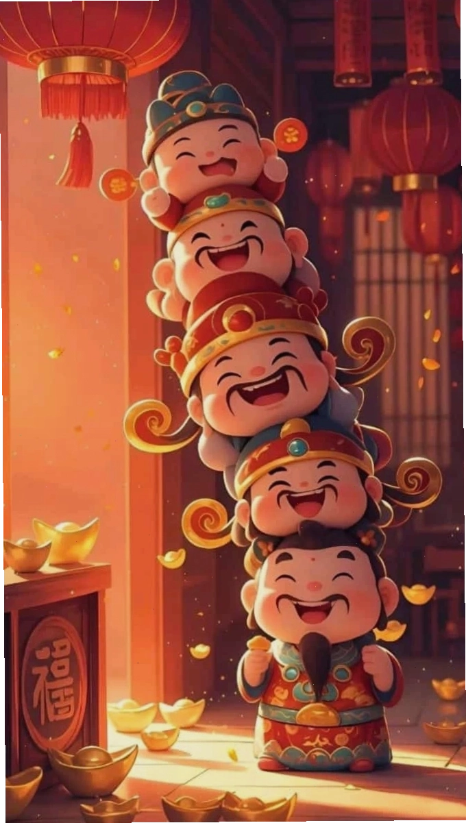 Gia đình Chibi ngồi cạnh cây mai