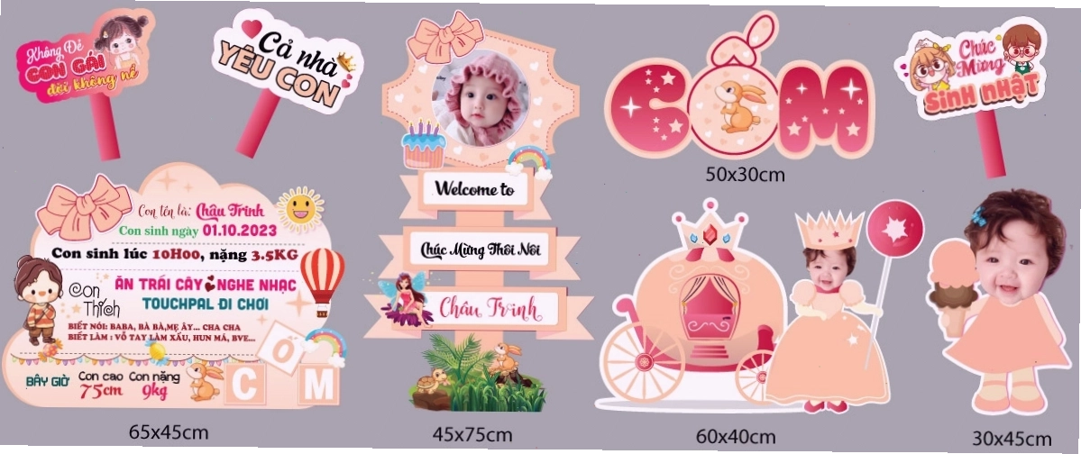 Hashtag cầm tay chibi sinh nhật bé gái với các họa tiết dễ thương