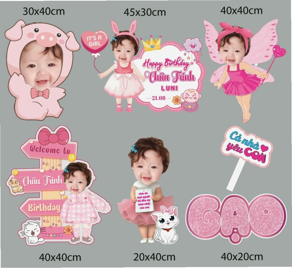 Hashtag cầm tay chủ đề chibi sinh nhật bé gái
