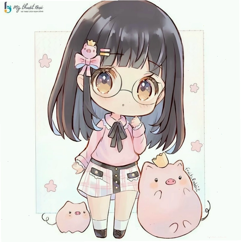 Hình ảnh anime chibi nữ dễ thương với trang phục học sinh