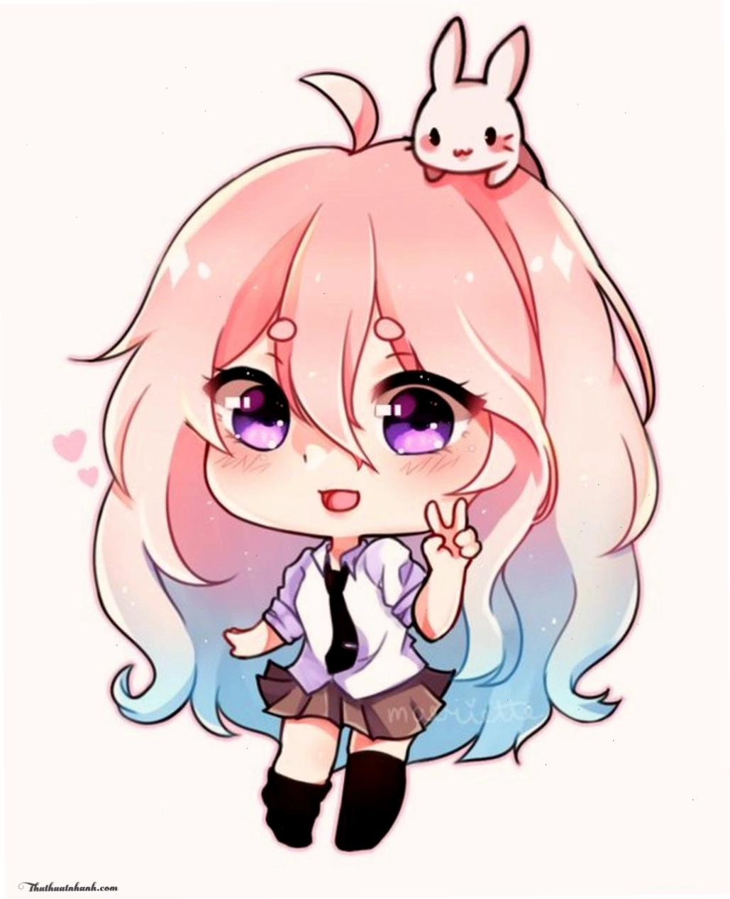 Hình ảnh anime chibi nữ với đôi mắt to tròn và biểu cảm đáng yêu