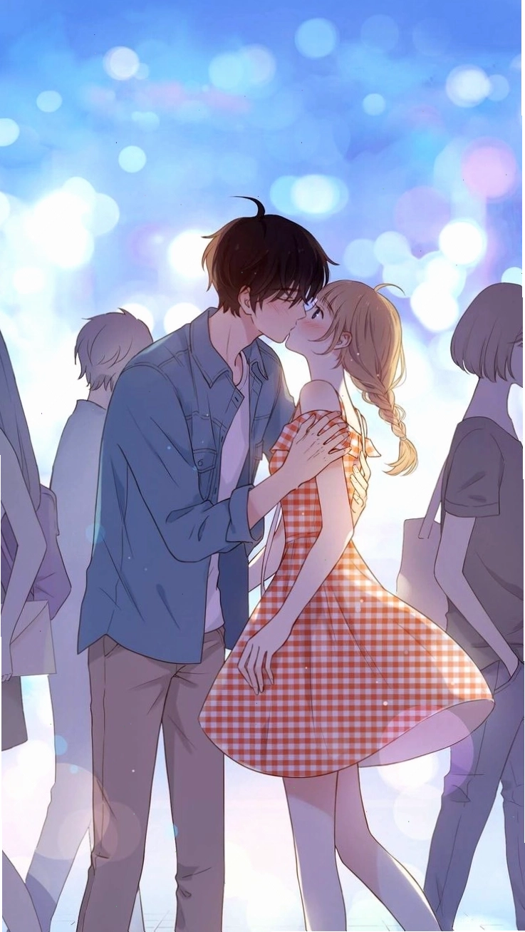 Hình ảnh anime lãng mạn với nụ hôn ngọt ngào