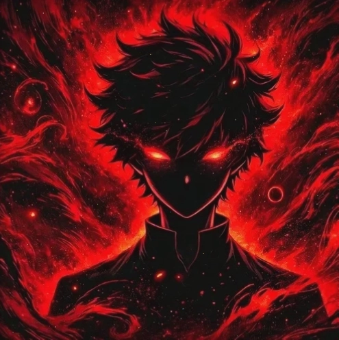 Hình ảnh anime nam ác quỷ với ánh mắt lạnh lùng và biểu cảm bí ẩn