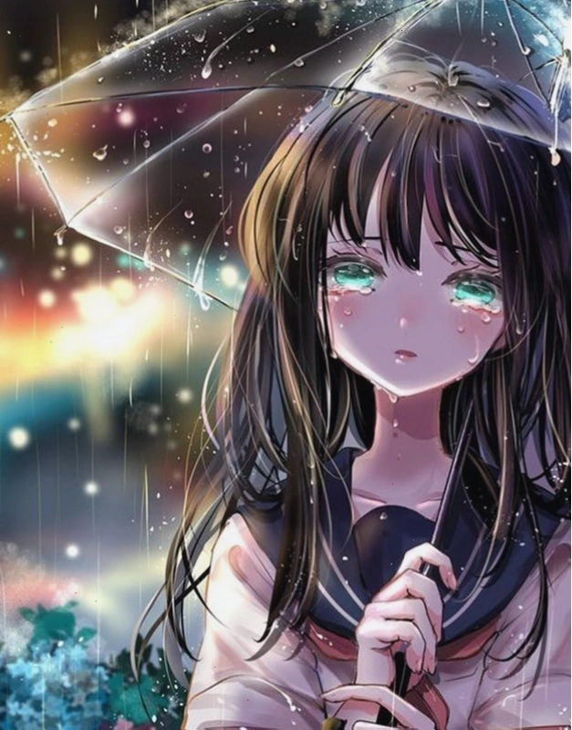 Hình ảnh anime nữ khóc, lạc lõng giữa dòng đời
