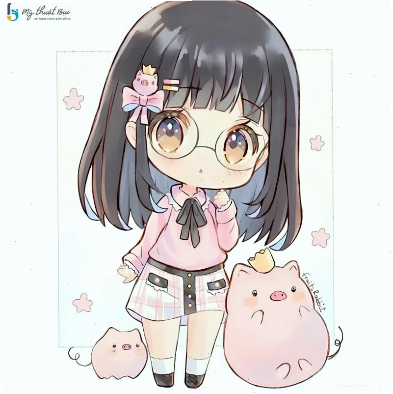 Hình ảnh chibi nữ với trang phục dễ thương và phụ kiện đi kèm